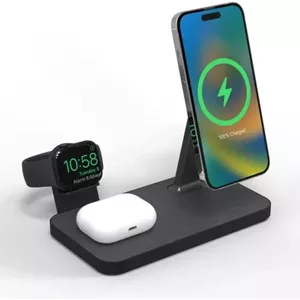 شارژر بی‌سیم 3 در 1 ZAGG mophie Snap  با آداپتور انگلستان/ایرلند، دستگاه‌های دارای Qi، شارژ سریع، تا 15 وات، مشکی