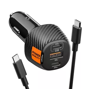 شارژر فندکی سریع USB C مدل Spigen ArcStation Essential 113W به همراه کابل E-Marker، دارای 3 پورت، شارژر کوچک فندکی، سازگار با آیفون 17 16 پرو مکس سامسونگ S25 اولترا پیکسل 10 پرو XL فولد