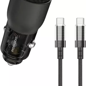 شارژر فندکی شفاف 95 واتی پرودو، PD 65W و QC 30W، دو پورت (USB-CUSB-A)، شارژ سریع همزمان، سازگار با مک بوک ایر/پرو، آیفون 12 تا 17 (همراه با کابل Type-C به Type-C)
