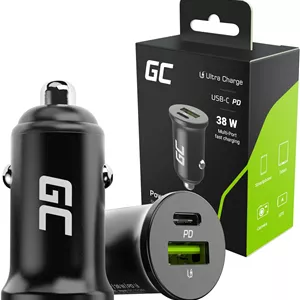 شارژر فندکی خودرو گرین سل USB-C USB 38W دو پورت، آداپتور شارژر موبایل، شارژ فوق سریع، سازگار با آیفون، سامسونگ، شیائومی، GPS، دوربین و ویدیو