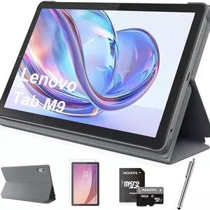 تبلت 9 اینچی HD لنوو Tab M9، پردازنده 8 هسته ای Media Tek Helio G80، اندروید 12 یا جدیدتر، 3 گیگابایت رم 32 گیگابایت حافظه داخلی، Dolby Atmos، Wi-Fi، بلوتوث، USB-C، خاکستری، به همراه کارت حافظه MicroSD 64 گیگابایتی، کاور، محافظ صفحه نمایش و قلم لمسی