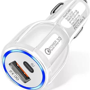 شارژر فندکی سوپر مینی USB C با توان 30 وات Gzar - آداپتور شارژ سریع PD&QC 3.0 دو پورت برای آیفون 15 14 13 پرو مکس X XR XS 8، سامسونگ گلکسی نوت 20/10 S24/23/22، گوگل پیکسل - طراحی جمع و جور (سفید)