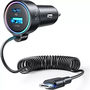 شارژر فندکی USB C با توان 72 وات برای آیفون 17/16 پرو مکس، PD و QC3.0 به همراه کابل فنری 5 فوتی 36 واتی Type C، آداپتور شارژر سریع تلفن همراه برای خودرو مناسب آیفون 17Air/15 پرو، سامسونگ گلکسی S25/S24/S23، پیکسل 10/LG/اندروید، آیپد