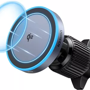 شارژر بی‌سیم خودرو UGREEN Qi2، شارژ سریع 15 واتی، نگهدارنده مغناطیسی قوی گوشی با چراغ LED برای سری آیفون 17/16/15/14/13/12، لوازم جانبی خودرو