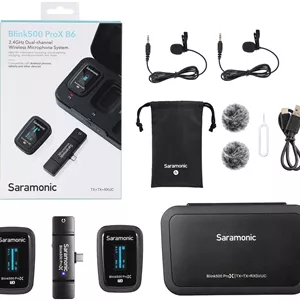 سیستم میکروفون بی‌سیم دو نفره سارامونیک Blink 500 Pro X B6 با میکروفون یقه‌ای و گیرنده USB-C برای آیفون 15، اندروید، آیپد، موبایل و کامپیوتر، مشکی