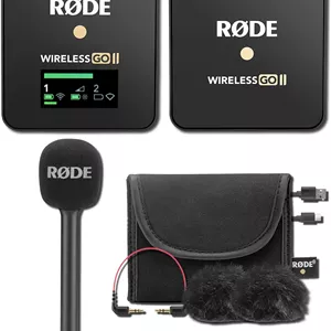 میکروفون بی‌سیم رود Wireless GO II Single به همراه دسته Rode Interview GO و فیلتر پاپ برای Wireless GO