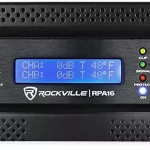 آمپلی فایر قدرت 2 کاناله Rockville RPA16 با توان پیک 10000 وات / توان RMS 3000 وات، قابل پل زدن، دارای کراس اوور داخلی، لیمیتر، نمایشگر LCD، خروجی های XLR/اسپیکون/بنانا، برای صدای حرفه ای و دی جی