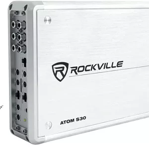 آمپلی فایر دریایی 4 کاناله 2400 واتی Rockville Atom S30، 2/4 اهم، ولت متر، میکروفون PA، برای قایق ها و سیستم های صوتی دریایی