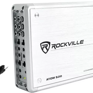 آمپلی فایر دریایی 4 کاناله 1600 واتی Rockville Atom S20 با بلوتوث، میکروفون PA، کلاس AB، کراس اوور قابل تنظیم، ضد زنگ، برای قایق ها و سیستم های صوتی دریایی