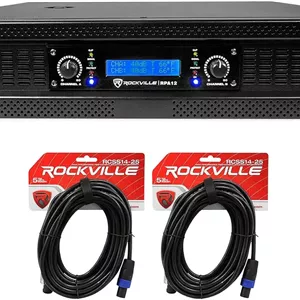 پکیج آمپلی فایر حرفه ای دو کاناله Rockville RPA12 با توان پیک 5000 وات / توان مداوم 1400 وات به همراه کابل اسپیکون به اسپیکون Rockville RCSS1425 به طول 25 فوت با گیج 14 AWG و 100% مس