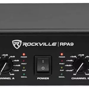 آمپلی فایر قدرت 2 کاناله Rockville RPA9 با حداکثر توان 3000 وات و توان اسمی 800 وات، خروجی بالا، ساخت بادوام، ورودی های متنوع، برای دی جی ها و صوتی حرفه ای