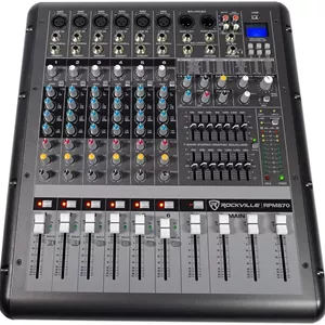 پکیج Rockville: (1) میکسر آمپلی فایر 8 کاناله 6000 واتی Rockville RPM870 با USB، افکت‌ها، 8 پری امپ میکروفون XDR2 (مورد 1)