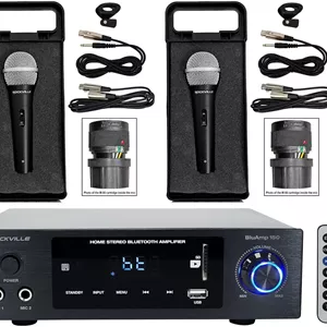 راکویل BLUAMP 150 آمپلی فایر بلوتوث استریو خانگی به همراه ورودی اپتیکال/فونو/RCA و (2) میکروفون کاردیود داینامیک حرفه ای Rockville RMP-XLR با کابل XLR 10 فوتیگیره