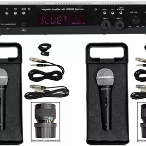 مجموعه صوتی: آمپلی فایر یکپارچه Technical Pro IA1200 Pro با 2 ورودی میکروفونUSB/SD/AUX/RCA به همراه (2) میکروفون سیمی دستی DJ فلزی Rockville RMC-XLR High-End با 2 کابل (3 قطعه)
