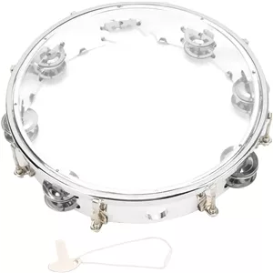 دف دستی وی بست لایف، دف دو ردیفه قابل تنظیم 10 اینچی، ساز کوبه ای با صدای زنگوله ای برای نوازندگان، مهمانی ها و اجراها (شفاف)
