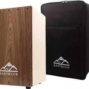 جعبه درام کاخن چوبی گردو EASTROCK (30.48×29.71×45.72 سانتی متر) با سیم های گیتار داخلی - ساز کوبه ای چوبی سایز کامل برای مبتدیان و حرفه ای ها به همراه کیف