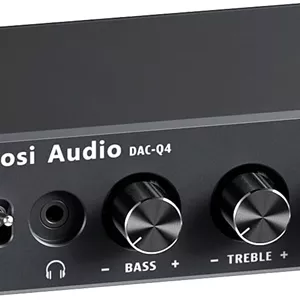 Fosi Audio Q4 - مینی استریو DAC گیمینگ و آمپلی‌فایر هدفون، 24 بیت/192 کیلوهرتز USB/Optical/Coaxial به RCA AUX، آداپتور مبدل صوتی دیجیتال به آنالوگ برای بلندگوهای خانگی/رومیزی - مشکی