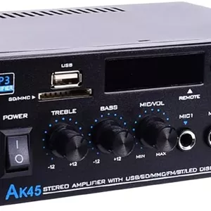 آمپلی فایر صوتی استریو AK45، سیستم آمپلی فایر قدرت بلوتوث 5.0 بی سیم 2 کاناله 300 وات، رادیو آمپلی فایرهای خانگی، USB، کارت SD، با سیستم صوتی استریو سینمای خانگی کنترل از راه دور