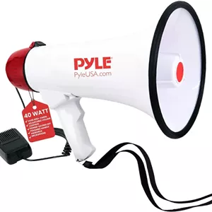 بلندگوی دستی حرفه ای 40 واتی Pyle با صدای واضح و دسته ارگونومیک - چند منظوره با قابلیت صحبت، آژیر، کنترل صدا - میکروفون دستی جداشدنی - مناسب برای ورزش های داخلی و خارجی، واکنش اضطراری