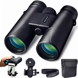 دوربین دوچشمی Slokey 10x42 - دوربین دوچشمی حرفه‌ای و قدرتمند با برد زیاد - سبک و ضد آب با منشورهای BAK4 و FMC - ایده‌آل برای شکار، نجوم، تماشای پرندگان و کمپینگ