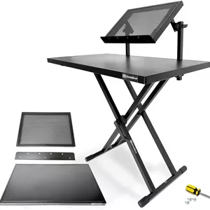 میز کار قابل حمل دو طبقه DJ اکسس ایبلز | پایه کیبورد پیانو Double-x با میز برای پیانوهای دیجیتال الکتریکی، سینتی سایزرها، تبلت ها، لپ تاپ ها | طبقه بالایی قابل تنظیم شیب