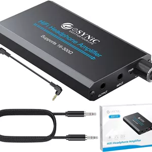eSynic آمپلی فایر هدفون 16-300 اهم - آمپلی فایر صوتی 3.5 میلی متری Hi-Fi قابل شارژ با سوییچ افزایش صدا و بدنه آلیاژ آلومینیوم - آمپلی فایر هدفون قابل حمل برای تلفن/لپ تاپ/کامپیوتر [همچنین به عنوان آمپلی فایر Aux برای خودرو]