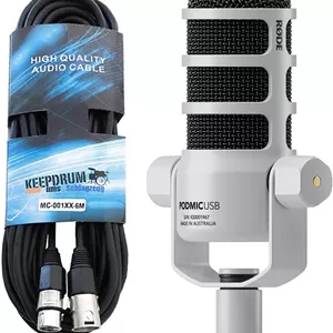 میکروفون سخنرانی داینامیک USB XLR رُد Podmic سفید با کابل XLR کیپ درام