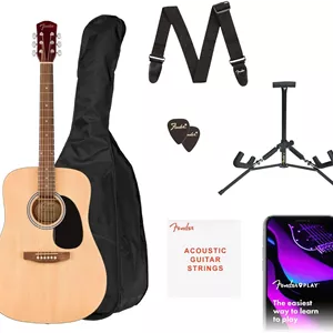 مجموعه گیتار آکوستیک Dreadnought سری جایگزین Fender، مجموعه گیتار مبتدی، شامل کیف نرم ضربه گیر، پایه گیتار، بند گیتار و موارد دیگر، رنگ طبیعی