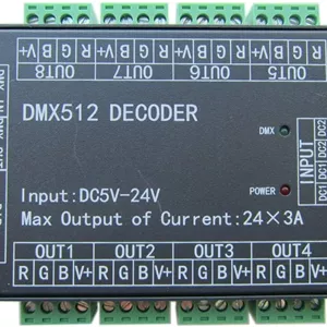 کنترلر DMX512 با 24 کانال RGB، 3 آمپر در هر کانال، دیمر LED، 500 هرتز بدون پرش، دیمینگ نرم‌تر، نشانگر سیگنال DMX، عملکرد چشمک زن، DC 5V-24V