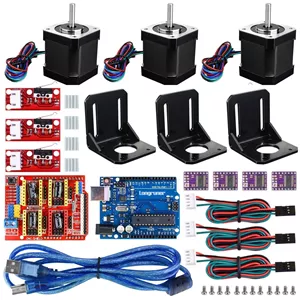 کیت کنترلر CNC پرینتر سه بعدی Ardiuno CNC با برد شیلد GRBL CNC لانگرونررمپ 1.4، سوییچ مکانیکی محدود کننده، درایور موتور پله ای DRV8825 A4988، موتور پله ای Nema17 مدل LKB02، مشکی