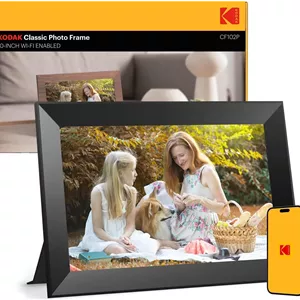 قاب عکس دیجیتال کداک وای فای 10.1 اینچی HD IPS با صفحه لمسی، حافظه 32 گیگابایتی، چرخش خودکار تصویر، اشتراک گذاری عکس یا فیلم از طریق برنامه، مشکی