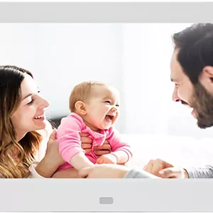قاب عکس دیجیتال 10 اینچی، قاب عکس دیجیتال HD 1920x1080، دارای بلندگوی داخلی و پورت USB، قابل نصب روی میز/دیوار، اشتراک گذاری فوری عکس ها/فیلم ها از طریق برنامه از هر کجا (سفید)