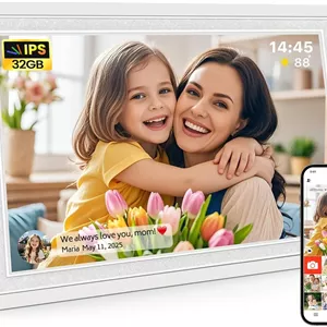 قاب عکس دیجیتال Frameo با صفحه نمایش لمسی HD IPS 1280x800، حافظه 32 گیگابایتی، چرخش خودکار و قابلیت نصب روی دیوار - امکان اشتراک گذاری عکس/فیلم از تلفن همراه از هر کجا (سفید)