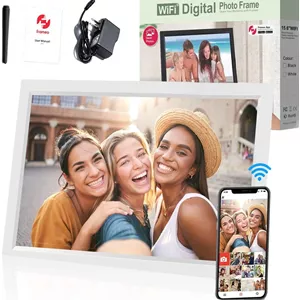 قاب عکس دیجیتال 15.6 اینچی Frameo، قاب عکس 32 گیگابایتی، صفحه نمایش لمسی IPS HD 1920 * 1080، چرخش خودکار | نمایش آب و هوا و زمان | رومیزی و دیواری | اشتراک گذاری فوری عکس ها/فیلم ها از طریق برنامه