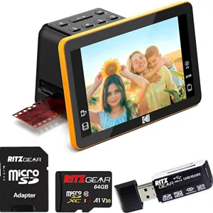 اسکنر فیلم دیجیتال Kodak Slide N Scan با صفحه نمایش 7 اینچی - دیجیتایزر فیلم نگاتیو و اسلاید، تبدیل نگاتیوهای رنگی و سیاه و سفید و فیلم های 35 میلی متری، 126 میلی متری، 110 میلی متری به فایل های JPEG با کیفیت 22 مگاپیکسل به همراه کارت SD 32 گیگابایتی و کارت خوان