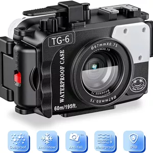 محفظه دوربین Sea Frogs سازگار با Olympus TG6/7، ضد آب با استاندارد IPX8، محافظت تا عمق 60 متر، جعبه دوربین زیر آب (مشکی TG6)