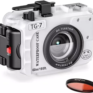 محفظه دوربین Sea frogs سازگار با Olympus TG6/7، ضد آب با استاندارد IPX8، محافظت در عمق 60 متری / 197 فوتی (TG7 سفید)