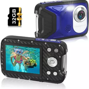 دوربین دیجیتال ضد آب، دوربین زیر آب 17 فوتی LCD 2.8 اینچی HD1080P 30MP به همراه کارت 32 گیگابایتی و باتری قابل شارژ، دوربین عکاسی و فیلمبرداری مناسب کودکان، نوجوانان و دانشجویان - آبی