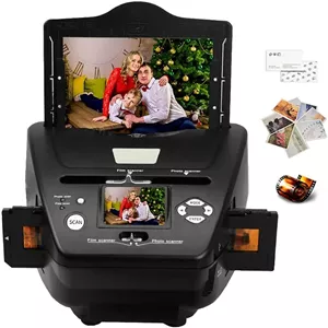 اسکنر عکس و اسلاید فیلم با صفحه نمایش 2.4 اینچی LCD و رزولوشن بالای 16 مگاپیکسل، تبدیل نگاتیو رنگی و سیاه و سفید فیلم های 35 میلی متری/135 اسلاید و نگاتیو، عکس، کارت ویزیت به تصاویر دیجیتال