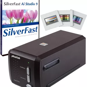 اسکنر فیلم Plustek OpticFilm 8300i Ai - تبدیل فیلم 35 میلی متری و اسلاید به دیجیتال، بسته نرم افزاری SilverFast Ai Studio 9QuickScan Plus، شامل هدف کالیبراسیون پیشرفته IT8 (3 اسلاید)