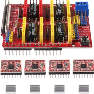 برد توسعه CNC Shield V3 حکاکی پرینتر سه بعدی با 4 عدد ماژول درایور A4988 و 4 عدد رادیاتور (کیت)