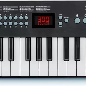 کیبورد قابل حمل Alesis Harmony 32، دارای 32 کلید کوچک، 300 صدا، 300 ریتم، 40 آهنگ دمو، بلندگوهای داخلی، USB-MIDI، جک هدفون، تغذیه با باتری یا USB | Harmony-32