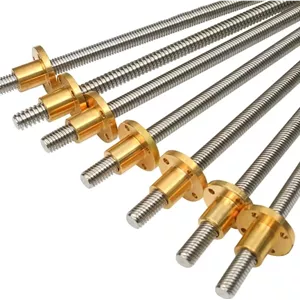 پیچ لید T12 قطعات پرینتر سه بعدی، طول 100mm-1000mm گام 4mm پیچ 2mm پیچ های فولادی ضد زنگ ذوزنقه ای با مهره مسی، 1 عدد (رنگ: گام 4mm پیچ 2mm، اندازه: 700mm)