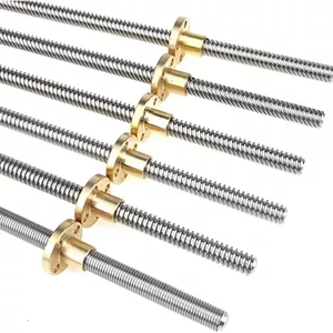 یک عدد پیچ لید استیل ضد زنگ T8 با لید 2mm 4mm 8mm ذوزنقه ای با مهره 100-800mm، پیچ لید پرینتر سه بعدی (رنگ: لید 1mm، اندازه: 650mm با مهره)(لید 4mm، لید 4mm)