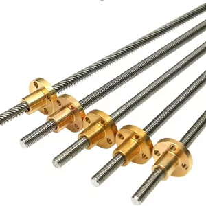 پیچ لید T6، پیچ ذوزنقه‌ای فولاد ضد زنگ با مهره مسی، گام 1mm/2mm لید 1mm/2mm/4mm/6mm/12mm میله ذوزنقه‌ای پرینتر سه بعدی، 1 عدد (رنگ: گام 2 لید 12mm، اندازه: 500mm)(گام 2 لید 12mm,P