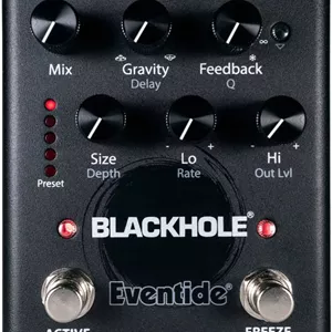 پدال ریورب Eventide Blackhole، با PreDelay، پدال پایی فعال با عملکرد دوگانه، حالت Catch-Up، پدال پایی Freeze، پنج پریست، قابلیت MIDI، سوییچ سطح گیتار/لاین در پنل پشتی، مشکی | 1219-011