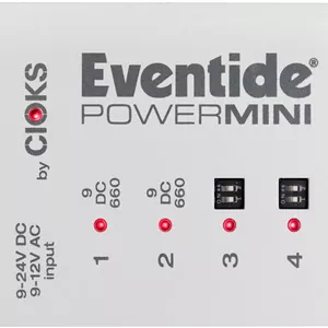 منبع تغذیه پدال بورد Eventide PowerMini، دارای 2 خروجی 9 ولت، 2 خروجی 9-18 ولت، 7 کابل انعطاف پذیر، سخت افزار نصب، سفید | 1227-000