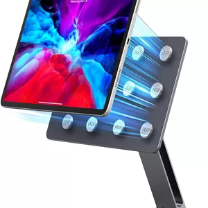 پایه مغناطیسی آیپد برای میز، نگهدارنده آلومینیومی قابل تنظیم 360 درجه، تاشو و قابل حمل برای دفتر، آشپزخانه، طراحی، بازی، سازگار با آیپد پرو 11 اینچ نسل 4/3/2، ایر 11/10.9 اینچ M3/M2/M1 - خاکستری