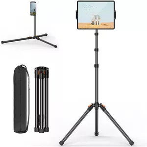 پایه نگهدارنده تبلت XXZU، سه پایه ایستاده 72 اینچی، پایه تبلت با سر توپی 360 درجه، پایه نگهدارنده ایستاده با قابلیت تنظیم ارتفاع و کیف، سه پایه بلند برای تلفن/موسیقی/استریم/ضبط و همه دستگاه های 4.7-13 اینچی