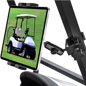نگهدارنده تبلت برای گلف کارت وولیی، با قابلیت تنظیم 360 درجه، بازوی گیره فلزی پهن تر برای گلف کارت های ZGO/Club Car/Yamaha و سایر گلف کارت ها، مناسب برای دستگاه های 4.7-13 اینچی مانند آیپد پرو، ایر، مینی، آیفون، گلکسی تب، زد فولد، فایر اچ دی